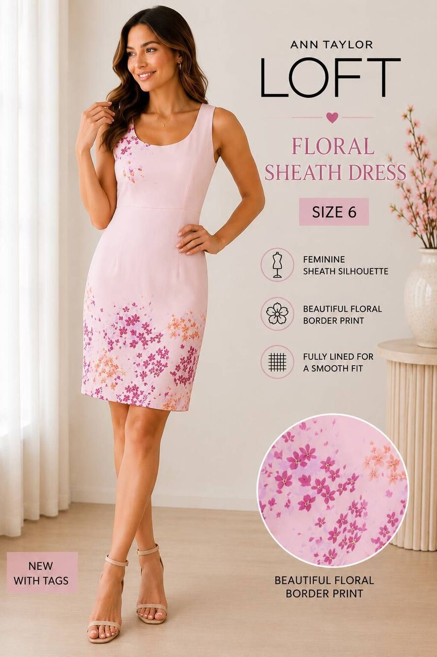 Ann Taylor LOFT Pink Floral Sheath Dress Women’s Size 6 Sleeveless NWT
